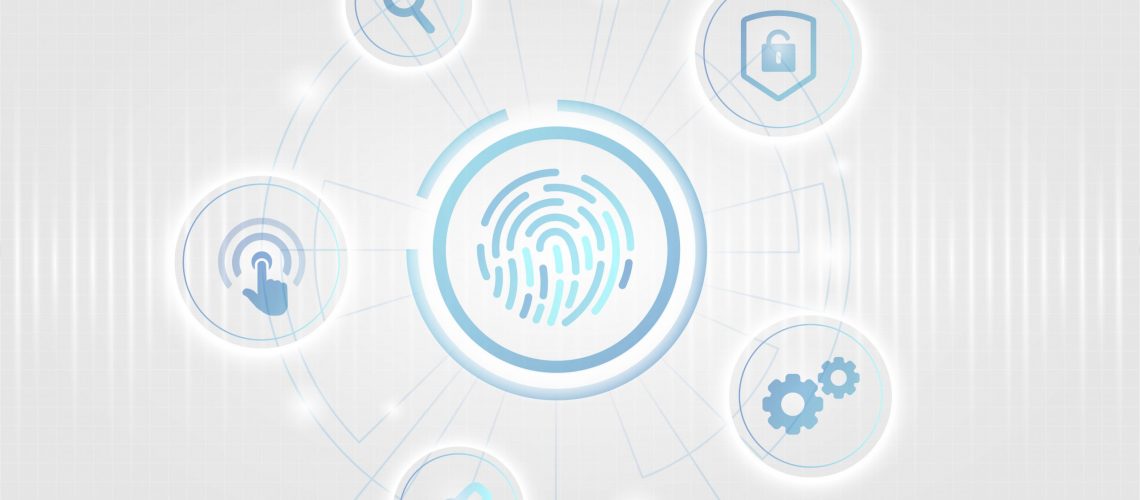 Blue finger scan biometric identity background vector