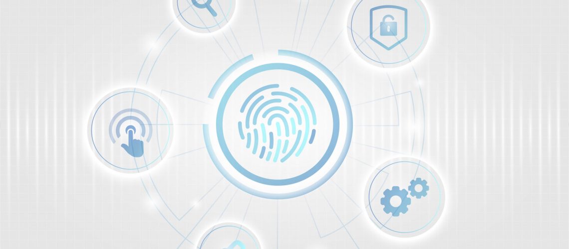 Blue finger scan biometric identity background vector