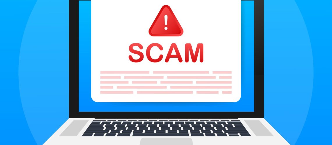 Scam alert. Hacker attack and web security vector concept, phishing scam. Network and internet security. Vector stock illustration.